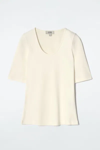 Cos Slim Scoop-neck Cotton T-shirt In White