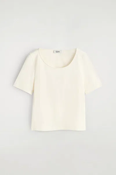 Cos Slim Scoop-neck Cotton T-shirt In White