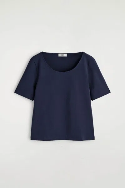 Cos Slim Scoop-neck Cotton T-shirt In Blue