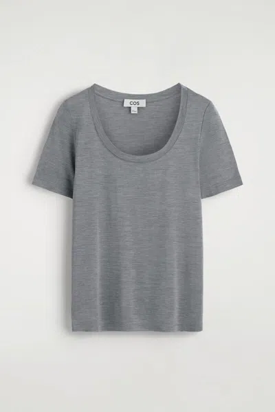 Cos Slim Silk T-shirt In Gray