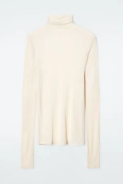 Cos Slim Silk Turtleneck Top In Beige