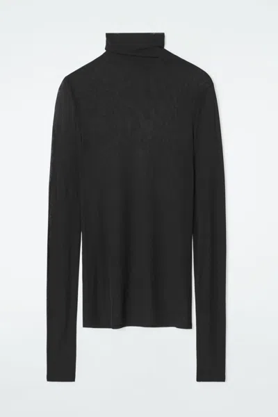 Cos Slim Silk Turtleneck Top In Black