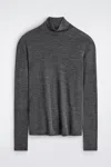 Cos Slim Wool-jersey Roll Neck Top In Gray