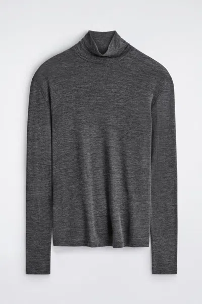 Cos Slim Wool-jersey Roll Neck Top In Gray
