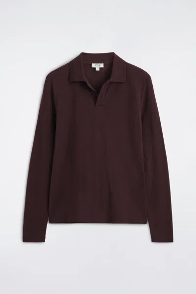 Cos Slim Wool-jersey Open-collar Polo Shirt In Red