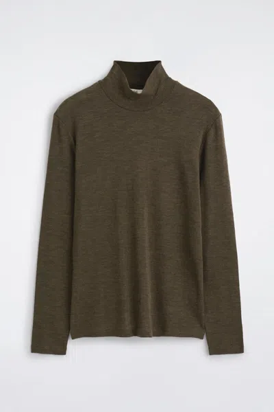Cos Slim Wool-jersey Roll Neck Top In Brown
