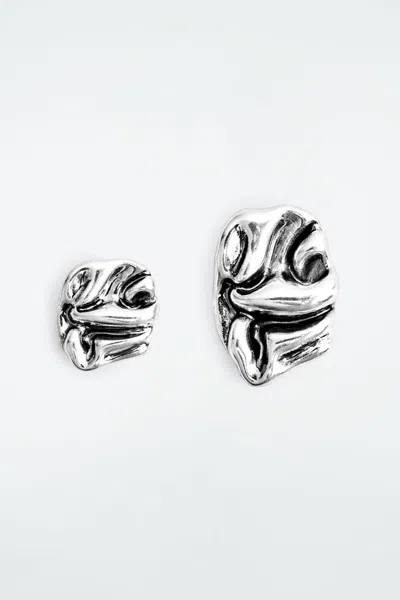 Cos Small Scrunched Mismatched Earrings In Metallic