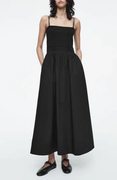 Cos Smocked Bodice Cotton Maxi Sundress In Black Dark