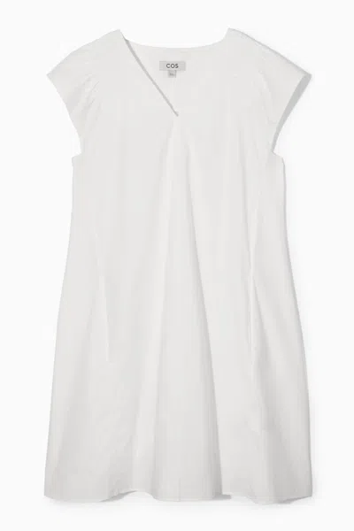 Cos Smocked V-neck Mini Dress In White