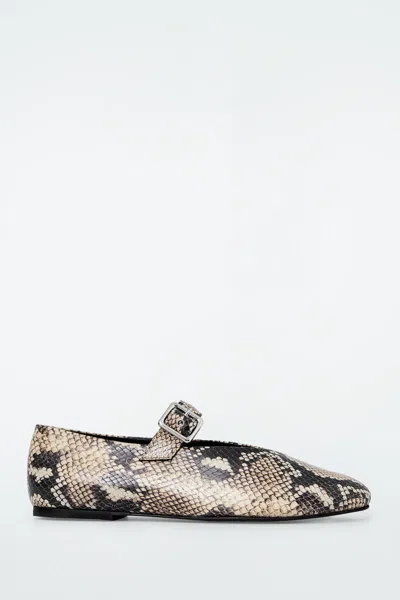 Cos Snake-effect Leather Ballet Flats In Beige