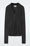 Cos Sparkly Ribbed-knit Polo Shirt In Black