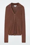 Cos Sparkly Ribbed-knit Polo Shirt In Brown