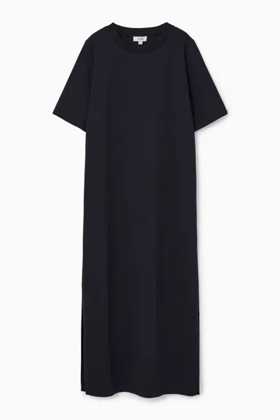 Cos Split-hem Midi T-shirt Dress In Black