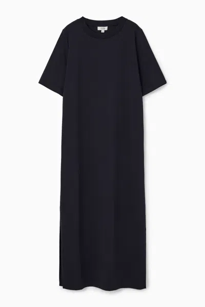 Cos Split-hem Midi T-shirt Dress In Noir