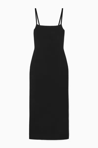 Cos Square-neck Knitted Slip Dress In Black