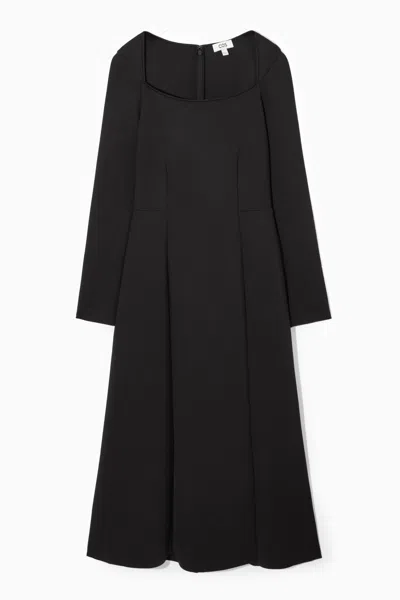 Cos Square-neck Scuba Midi Dress In Black