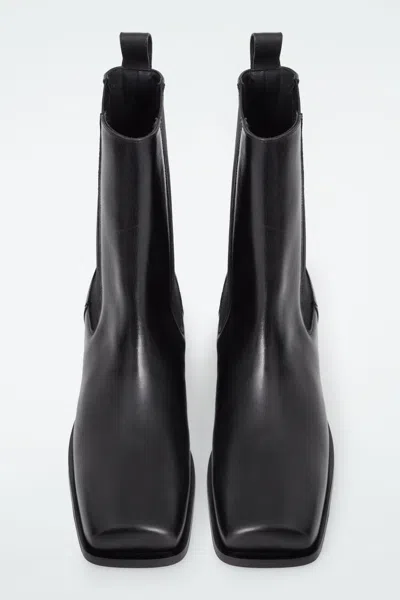 Cos Square-toe Leather Chelsea Boots In Black