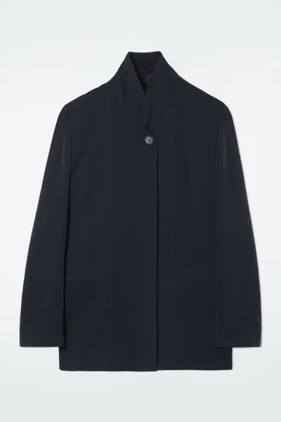 Cos Stand-collar Satin Tuxedo Blazer In Blue