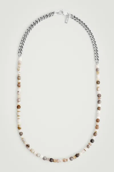 Cos Stone And Shell Chain Necklace In Silver