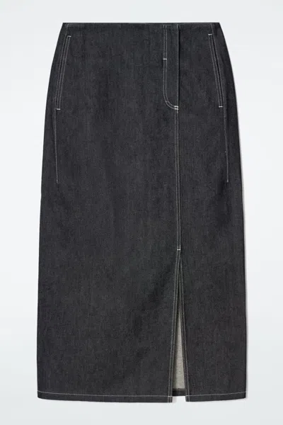 Cos Straight Denim Midi Skirt In Blue