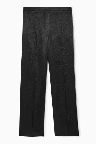 Cos Straight-leg Crinkled-satin Trousers In Black
