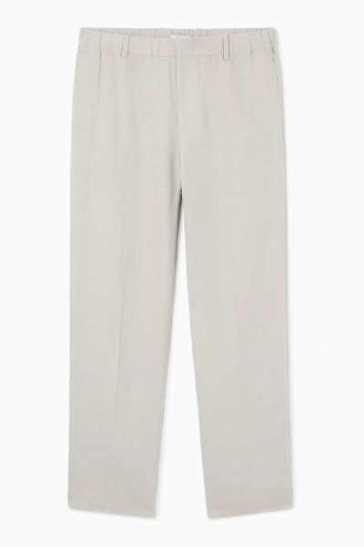 Cos Straight-leg Elasticated Linen Pants In Brown