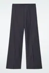 Cos Regular Elasticated Wool Straight-leg Trousers In Blue In Blue