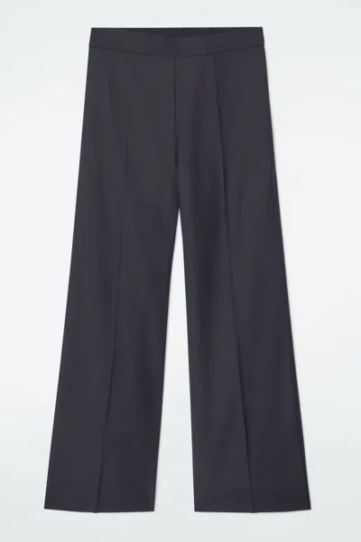 Cos Regular Elasticated Wool Straight-leg Trousers In Blue