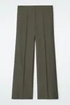 Cos Straight-leg Elasticated Wool Trousers In Green