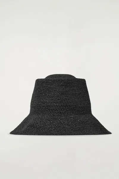 Cos Straw Bucket Hat In Black