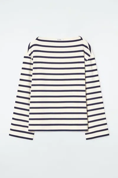 Cos Striped Boat-neck Top In Blue