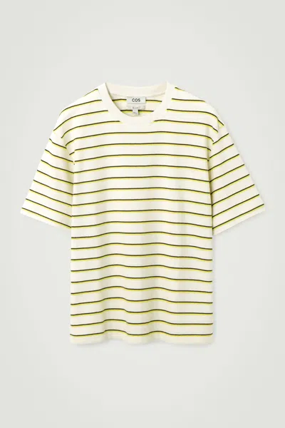Cos Relaxed Striped Cotton-bouclé T-shirt In Yellow