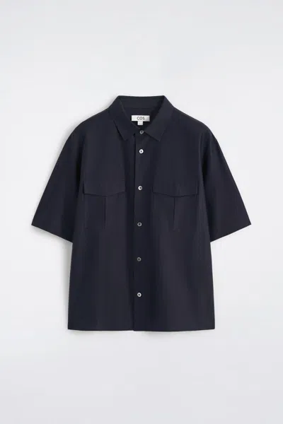 Cos Striped Cotton Jacquard Shirt In Navy In Blue