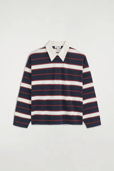 Cos Striped Cotton Rugby Shirt In Blue