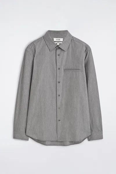 Cos Striped Cotton Shirt In Grey In Gris
