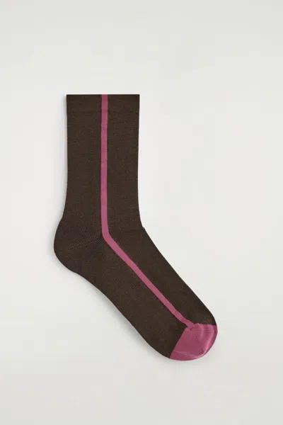 Cos Striped Cotton Socks In Brown