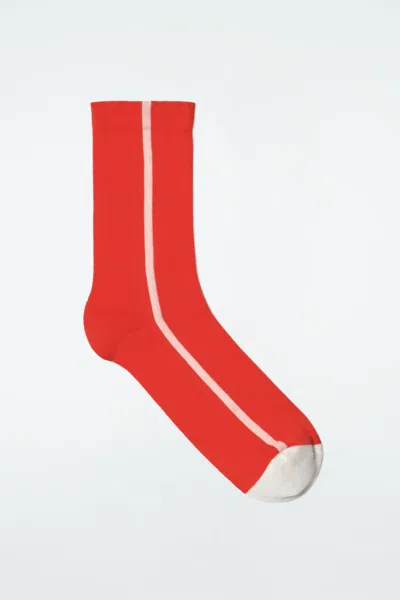 Cos Striped Cotton Socks In Red