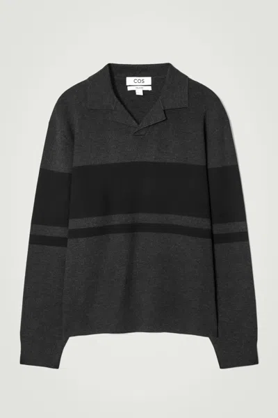 Cos Striped Double-faced Knitted Polo Shirt In Grey