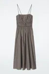 Cos Striped Gathered-waist Midi Dress In Orange