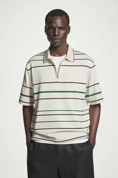Cos Striped Halfzip Polo Shirt In Bianco