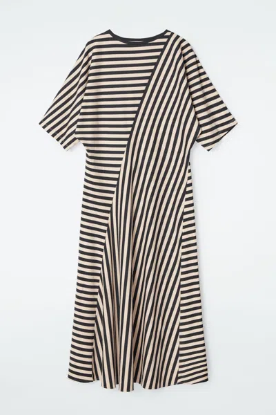 Cos Striped Jersey Midi Dress In Black