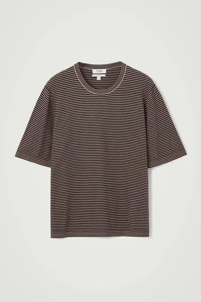 Cos Striped Knit T-shirt In Black