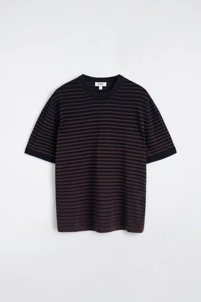 Cos Striped Knitted Cotton T-shirt In Brown In Pattern