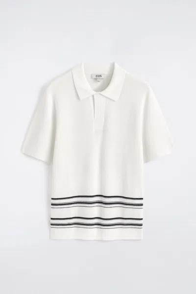Cos Striped Knitted Cotton-linen Polo Shirt In White