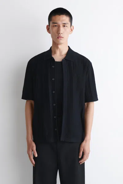 Cos Striped Knitted Linen Shirt In Blue