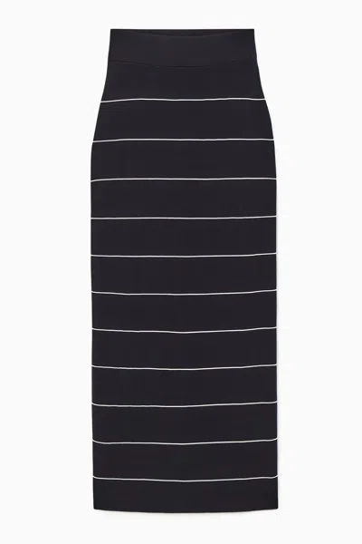 Cos Striped Knitted Maxi Skirt In Blue