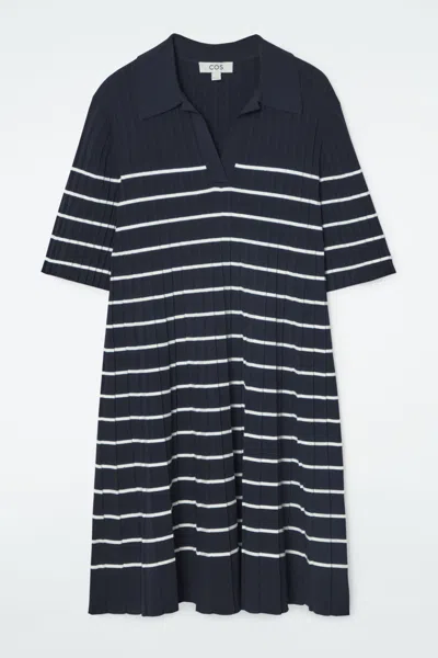 Cos Striped Knitted Mini Polo Dress In Blue