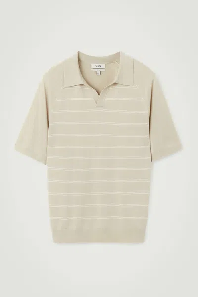 Cos Striped Knitted Polo Shirt In Beige