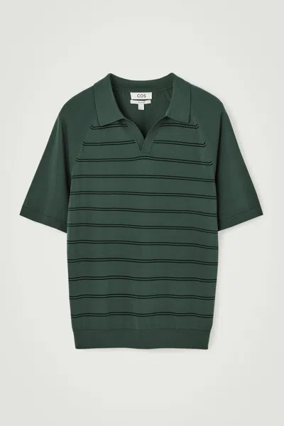 Cos Striped Knitted Polo Shirt In Green