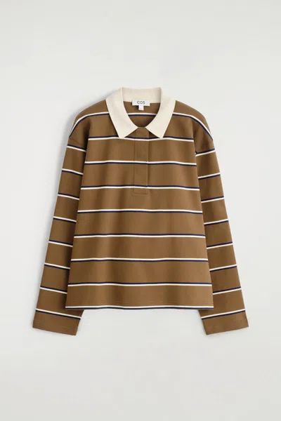 Cos Striped Long-sleeved Polo Shirt In Brown